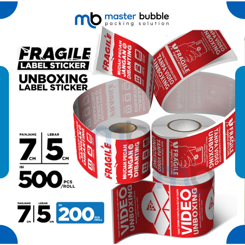 Jual Stiker Sticker Fragile Unboxing 200pcs dan 500pcs Per Roll Rusfet ...