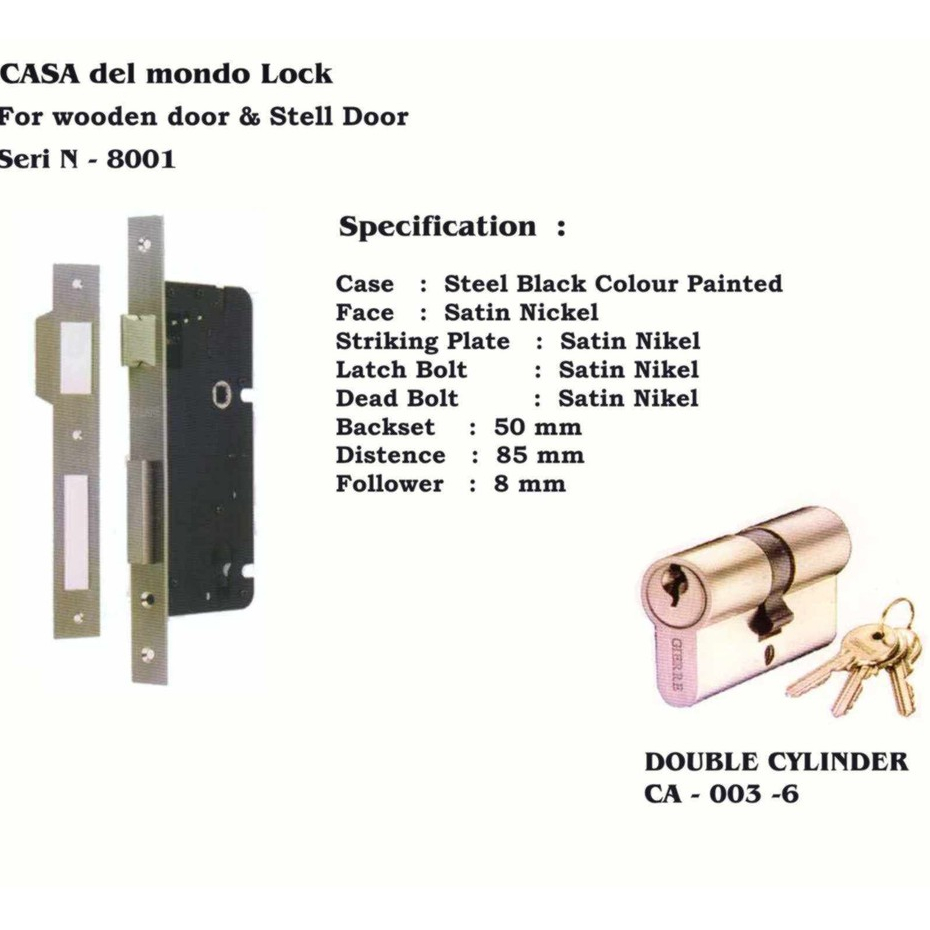 Jual Kunci pintu CASA N-8001SS Mortise Lock Body Only Tanpa Handle ...