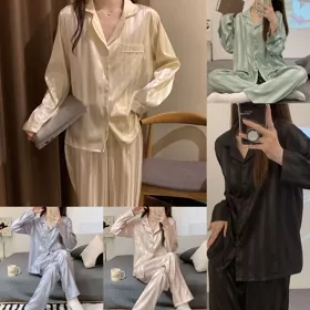 Ringan Adem Series Baju Tidur Wanita Dewasa Kyara Long Sleepwear Piyama Set Satin Silk Setelan