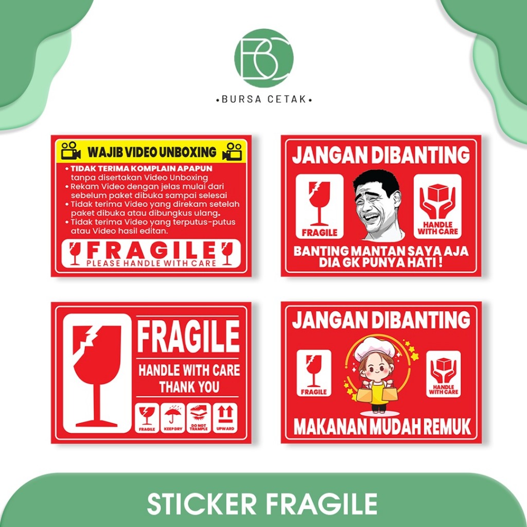 Jual Bursa Cetak Pint Sticker Fragile Murah Cetak Stiker Pecah Belah Kemasan Olshop Label