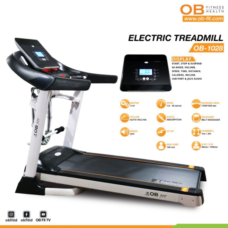 Jual OB-1028 Treadmill Motorized DC HP Max User 140 kg