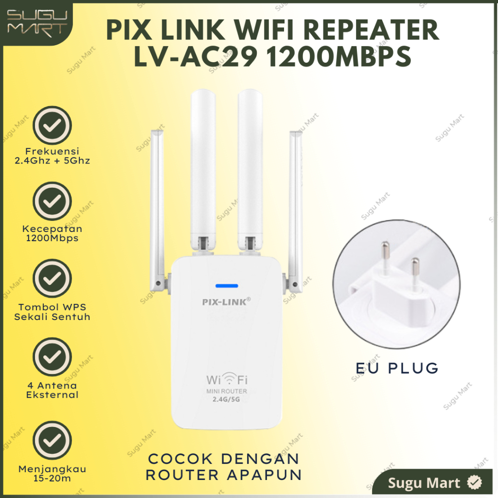 Jual Pix Link Wifi Repeater 1200MBPS 2.4G + 5G LV-AC29 | Repeater Wiffi
