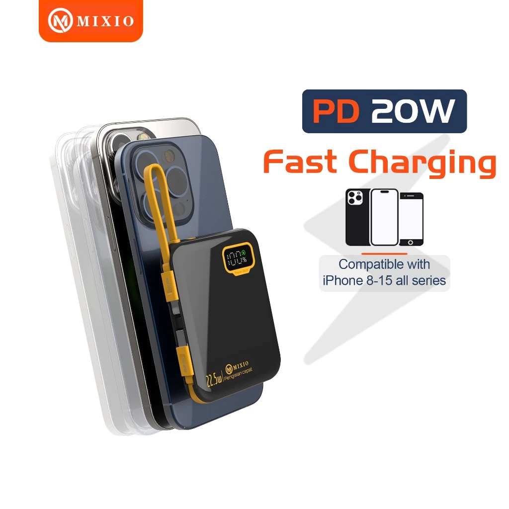 MIXIO MP-08 5000mAh Powerbank Mini 20W With Kabel Fast Charging Lightning & Type C For Iphone/Android