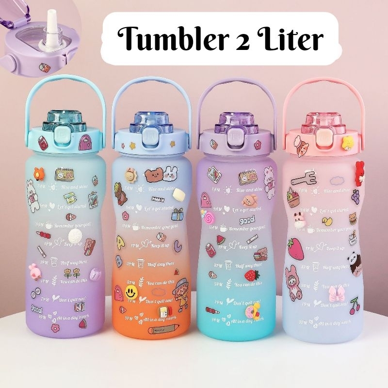 Jual Tumbler Botol Air Minuman Viral 2 Liter Free Sticker Lucu Warna ...