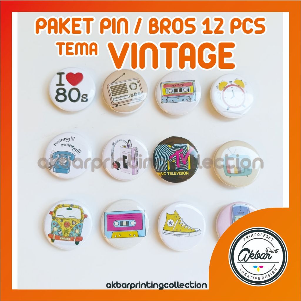 Jual PAKET PIN MURAH TEMA VINTAGE 12 PCS / 1 LUSIN / BROS AESTHETICS ...