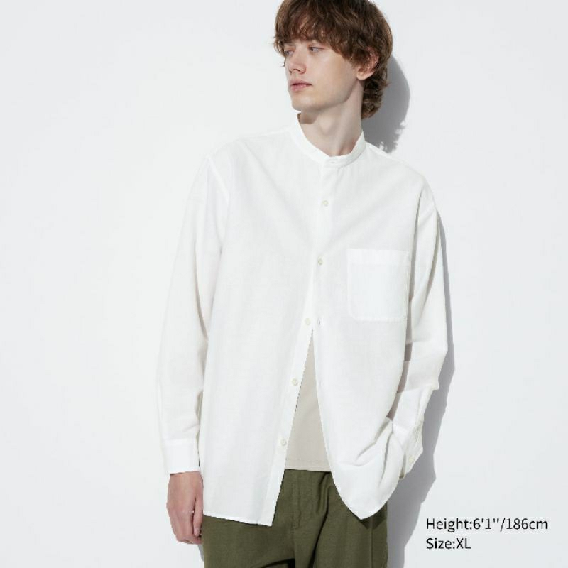 Jual Kemeja Uniqlo Linen kerah tegak lengan panjang baju shanghai