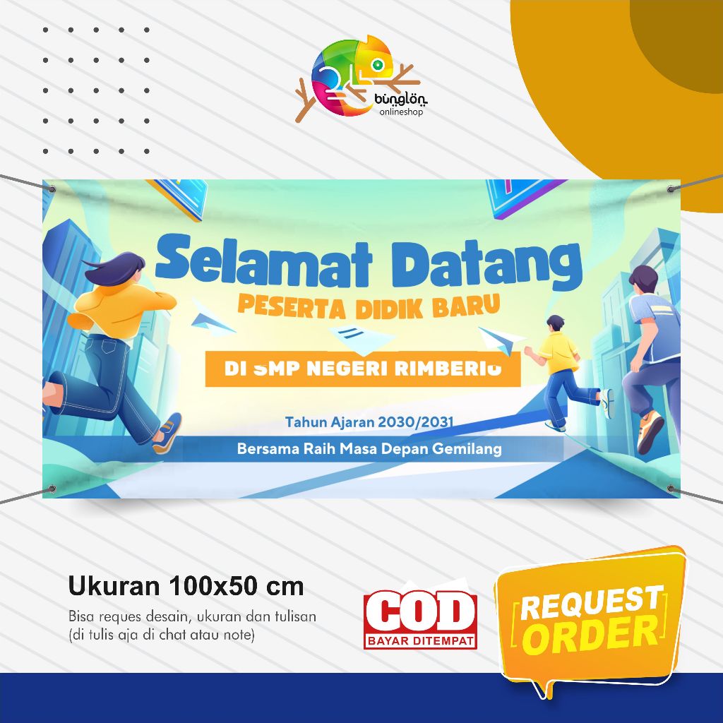 Jual Spanduk Banner Ucapan Selamat Datang Peserta Didik Baru Ilustratif