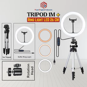 POI Ring Light 26cm Tripod 1 Meter Stand Hp Paket Komplit Vlog Make Up Live