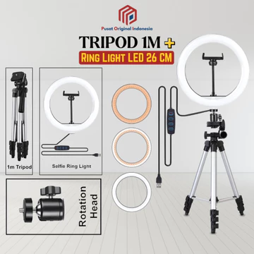 POI Ring Light 26cm Tripod 1 Meter Stand Hp Paket Komplit Vlog Make Up Live