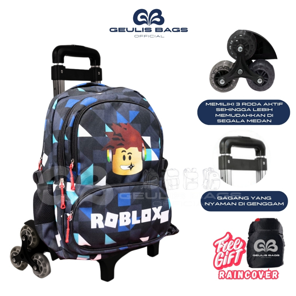 GEULIS BAGS Tas Troli Roda Tiga Anak Sekolah SD Backpack Dorong Roblox GLB  1822