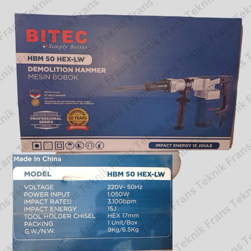 Jual Mesin Bobok Tembok Beton/ Demolition Jack Hammer Bitec HBM 50 HEX ...