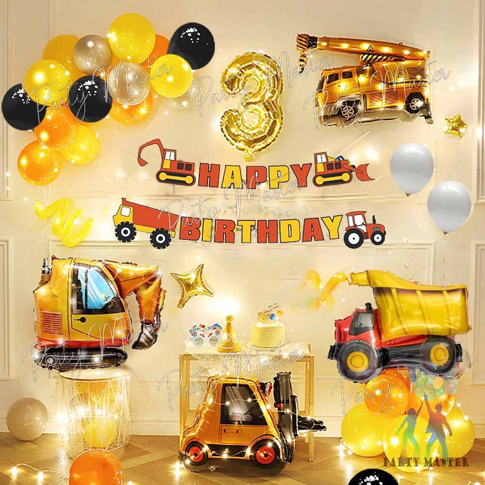 PAKET Dekorasi ulang tahun LED truck excavator balon anak mobil kendaraan berat