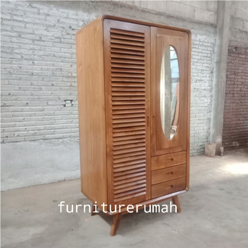 Jual Lemari Pakaian 2 Pintu Kayu Jati Minimalis Retro Lemari Pakaian 2