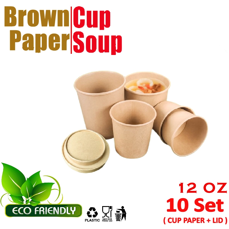 Jual Brown paper cup soup | mangkok kertas kraft coklat cup sup 12 oz ...