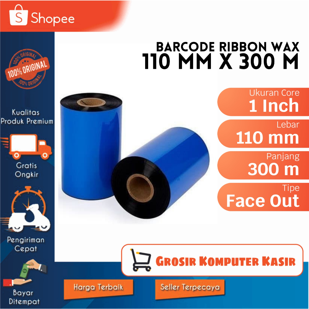 Jual BARCODE RIBBON PREMIUM WAX 110X300 OUT| BARCODE RIBBON PRINTER ...