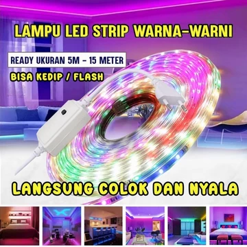 PAKET 5 15Meter Lampu LED Strip RGB Warna Warni Flash Kedip Selang 3528 2835 5050 220v Lampu