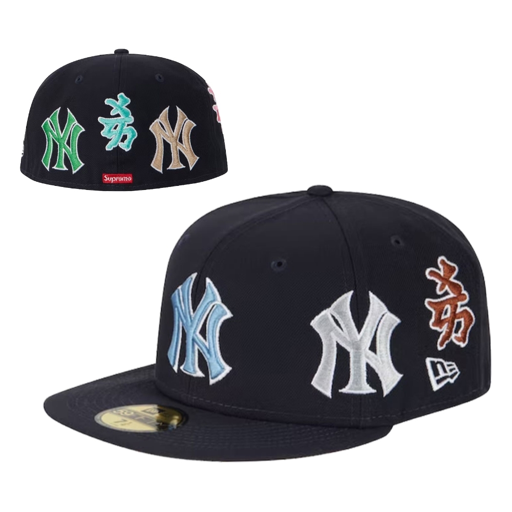 Jual Topi Fitted Snapback NY New York Yankees X Supreme Kanji Japanese Black Bordir Build Up Cap Shopee Indonesia