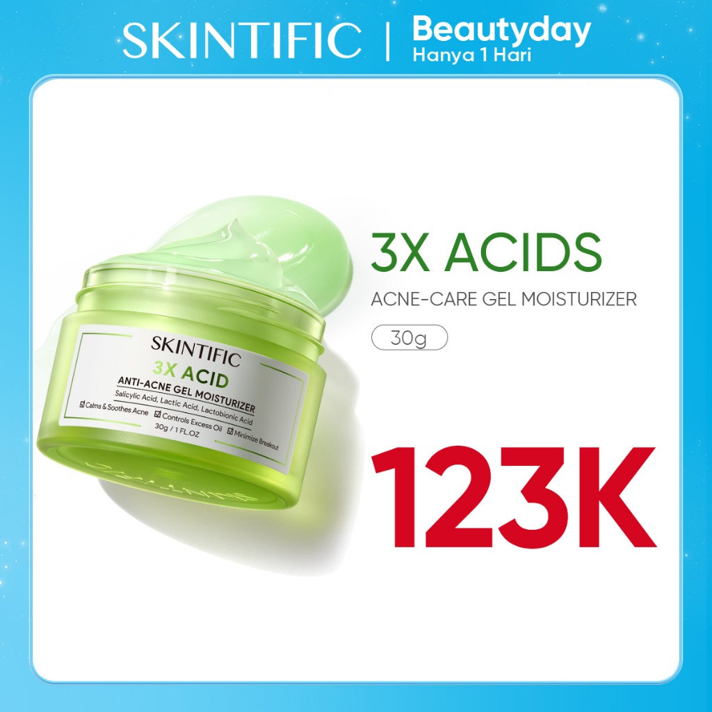 Jual Official Big Sale Skintific 3x Acid Anti Acne Gel Moisturizer 30g Melembabkan 4502