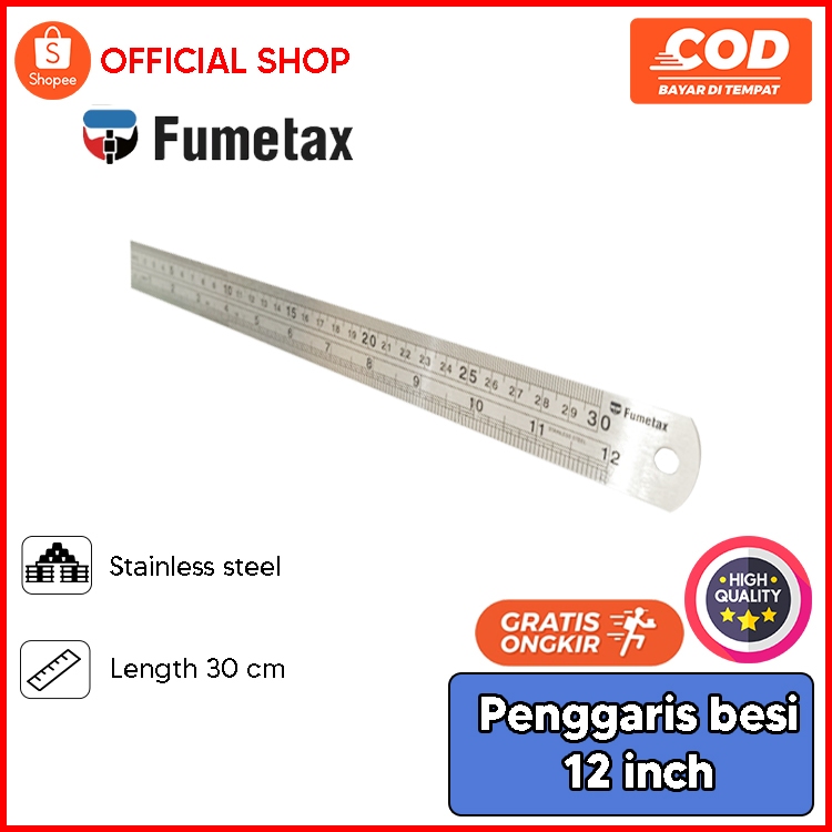 Jual Penggaris Panjang 30cm 12 inch Besi Stainless Steel Ruler Fumetax ...