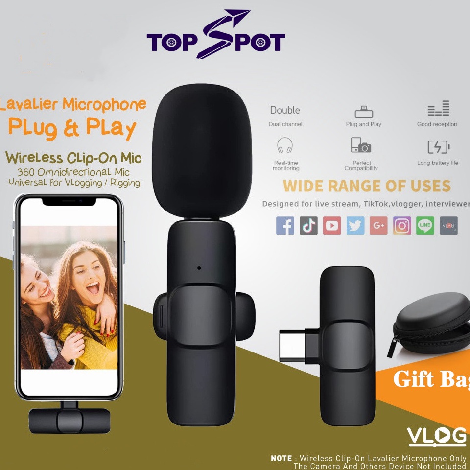 Jual Topspot Mikrofon Nirkabel Lavalier Mic Portabel Audio Video ...