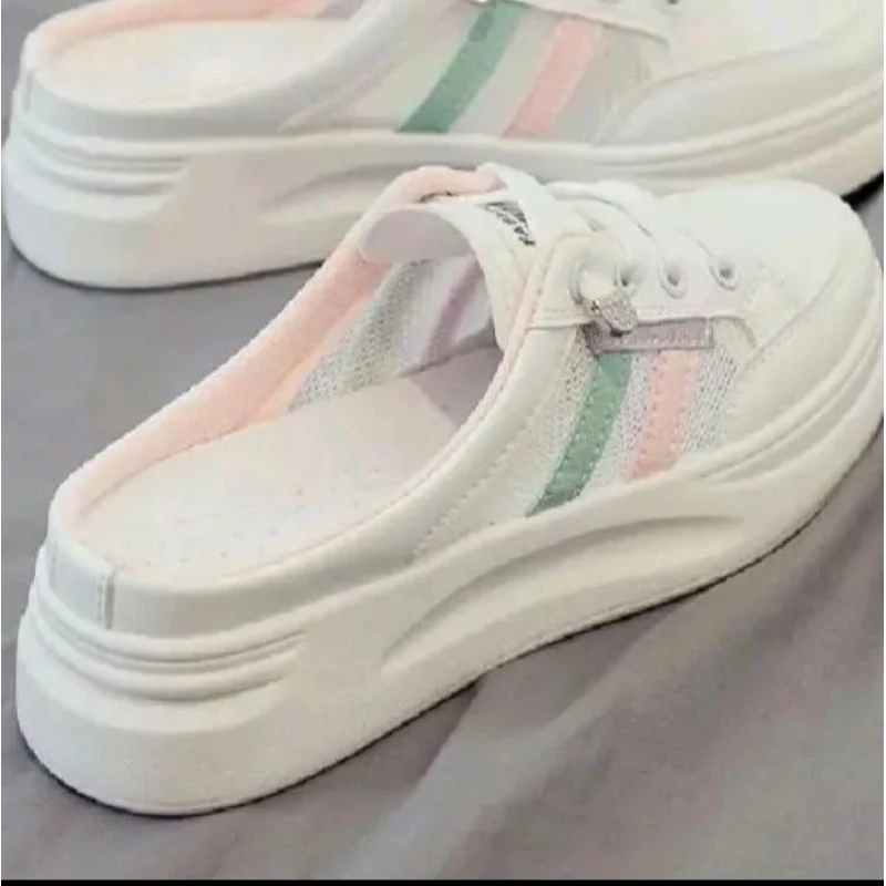 Sepatu Slop Wanita Plaid Korea Ringan Nyaman