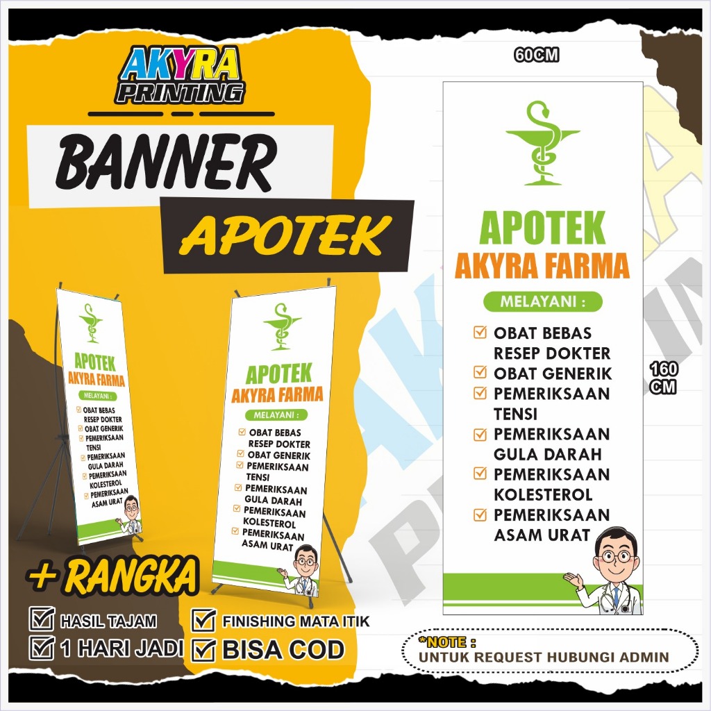 Jual Bebas Custom Desain Standing Banner Apotek, Toko Obat - 1 Hari ...