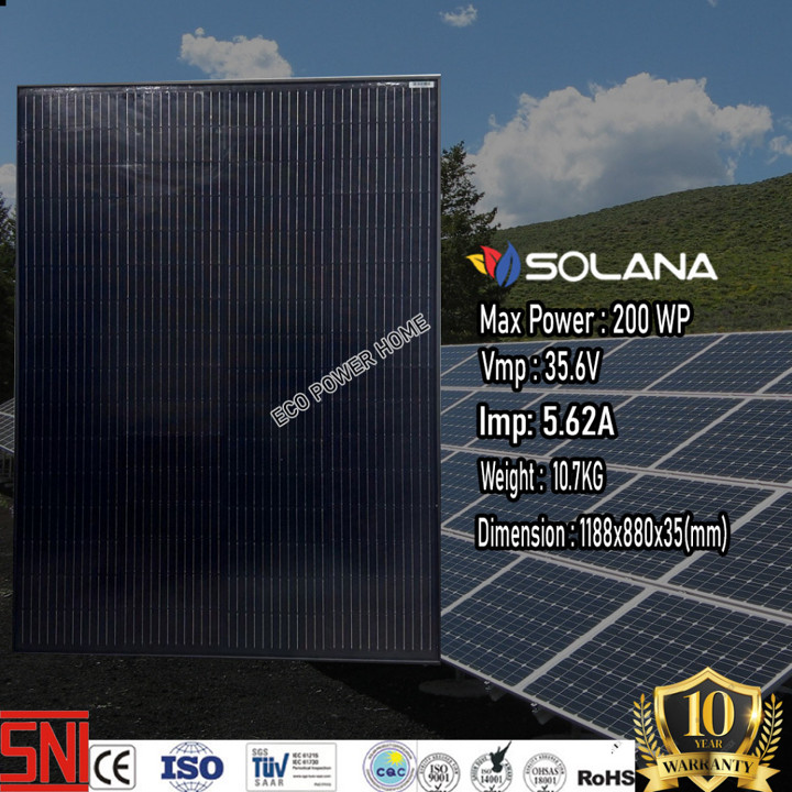 SOLANA 200WP MONO BLACK 24V SOLAR CELL / PANEL SURYA 24 V 200 WP MONOCRYSTALLINE