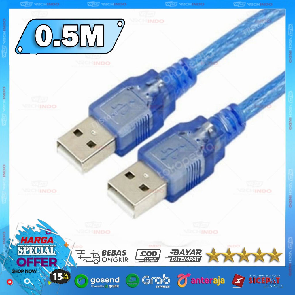 Jual USB 2.0 Kabel Extention 50cm Male to Male / Extender USB 0.5 Meter ...