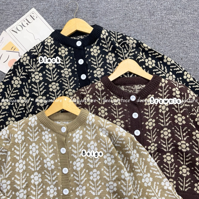 Jual CARDIGAN RAJUT BOUQUET || CARDIGAN MOTIF BUNGA || CARDIGAN CROP ...