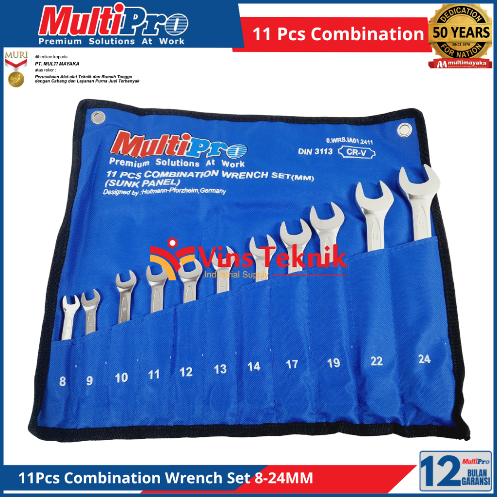 Jual MULTIPRO Kunci Ring Pas Set Combination Wrench Set 11Pcs 8-24 ...