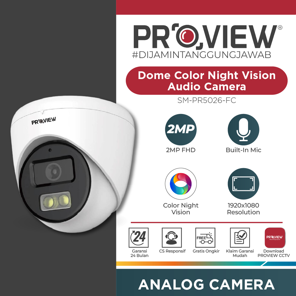 Jual PROVIEW Analog Indoor Camera 2MP 1080p HD IP66 Night Vision With ...