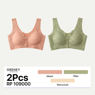 GRENEY-L.W.L- Paket Bra (2 PCS) Rompi Renda Kancing Depan Pakaian Dalam Push Up Bra Wanita Sport Tanpa Kawat Busa-89697