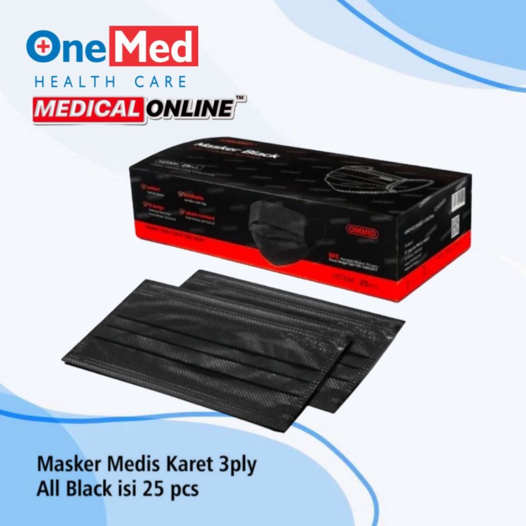 Jual MASKER ONEMED HITAM ALL BLACK MASKER MEDIS EARLOOP | Shopee Indonesia