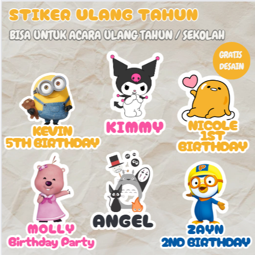 Jual (FREE CUSTOM) STIKER ULANG TAHUN ANAK / STIKER SEKOLAH ANAK ...