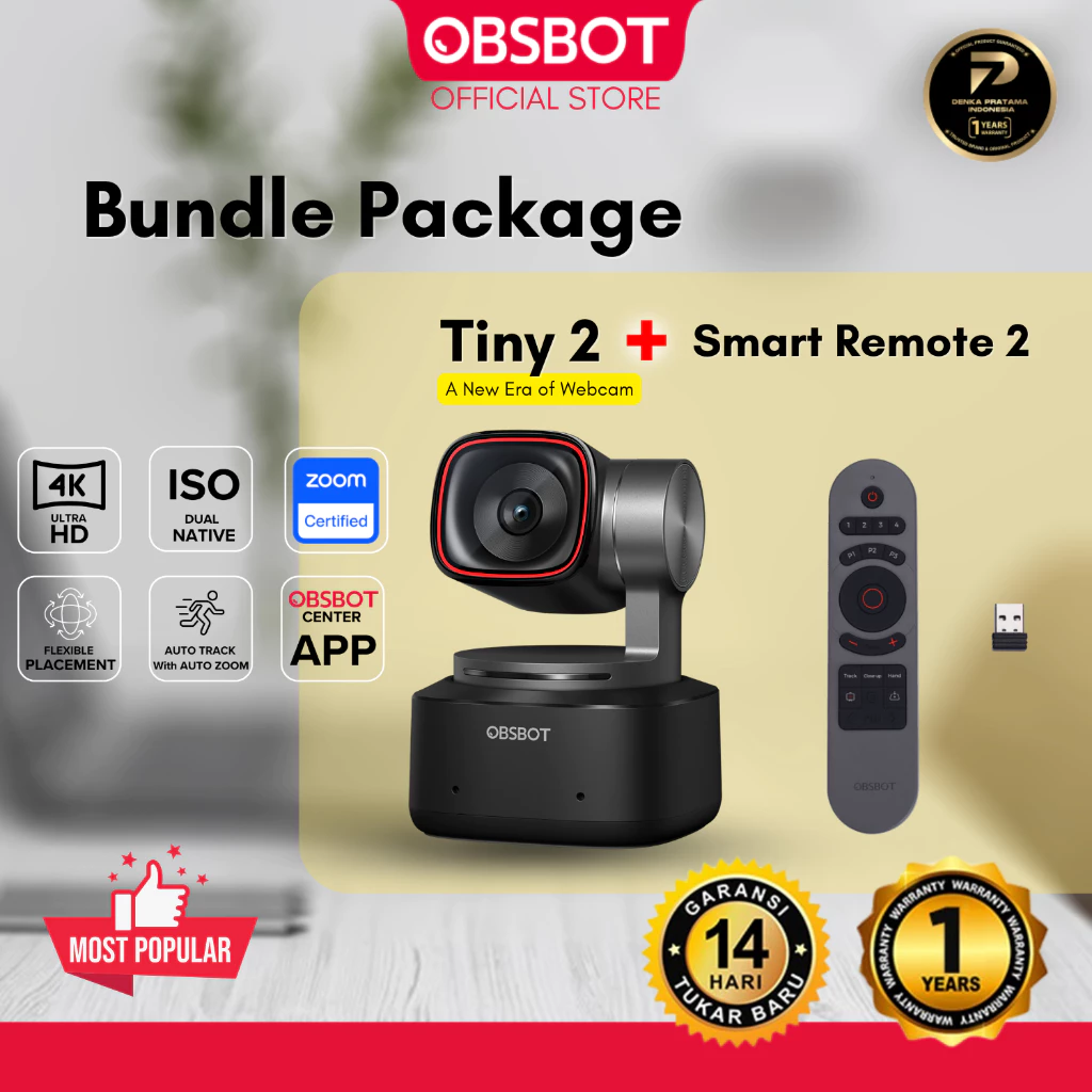 OBSBOT Tiny 2 AI-Powered PTZ 4K Streaming Camera AI Tracking With Remote Control