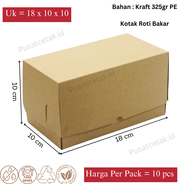 Jual KEMASAN / PACKAGING ROTI BAKAR 18 Cm x 10 Cm x 10 Cm Kotak Kraft ...
