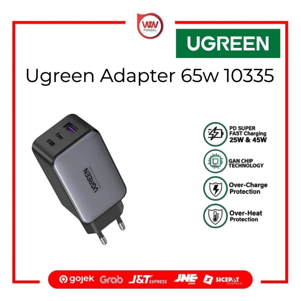 Jual Ugreen 10335 Charger Adaptor GaN 65W 3 PORT TYPE C USB A QC 4.0 ...