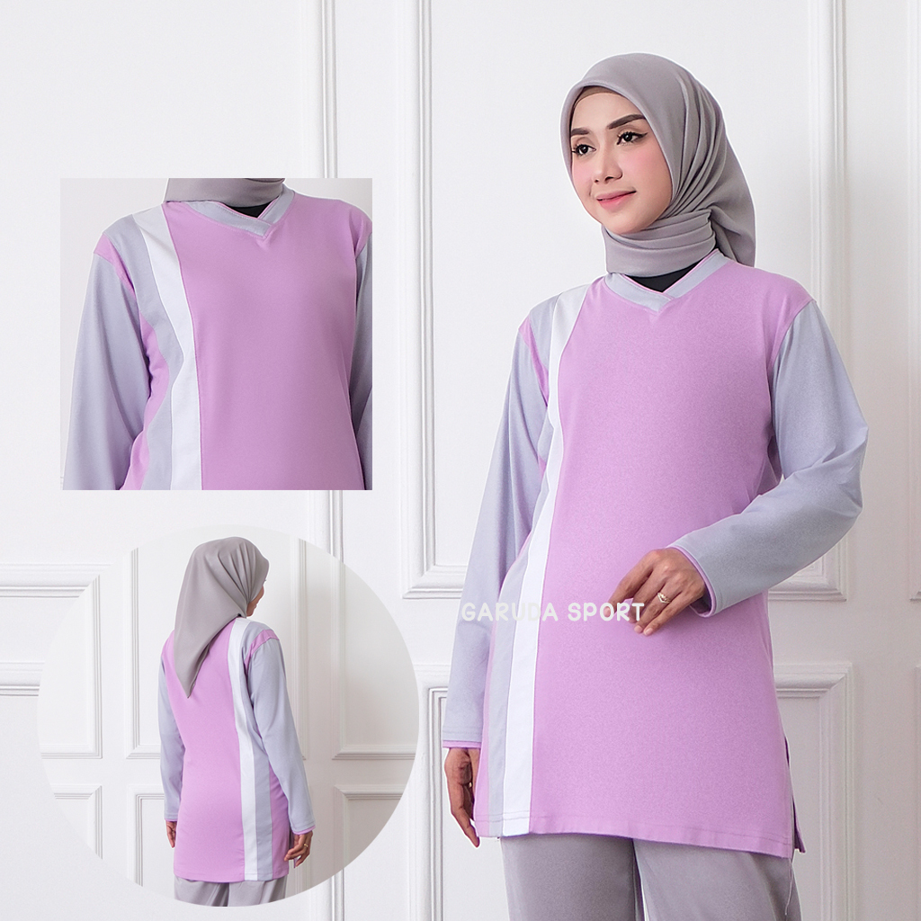 Jual Baju olahraga muslim V neck/kaos tunik senam muslimah/seragam ...