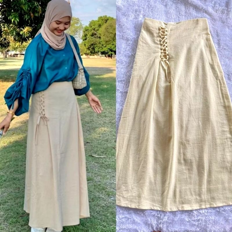 Jual Santika rok korean style rok serut rok linen premium korean Skirt ...