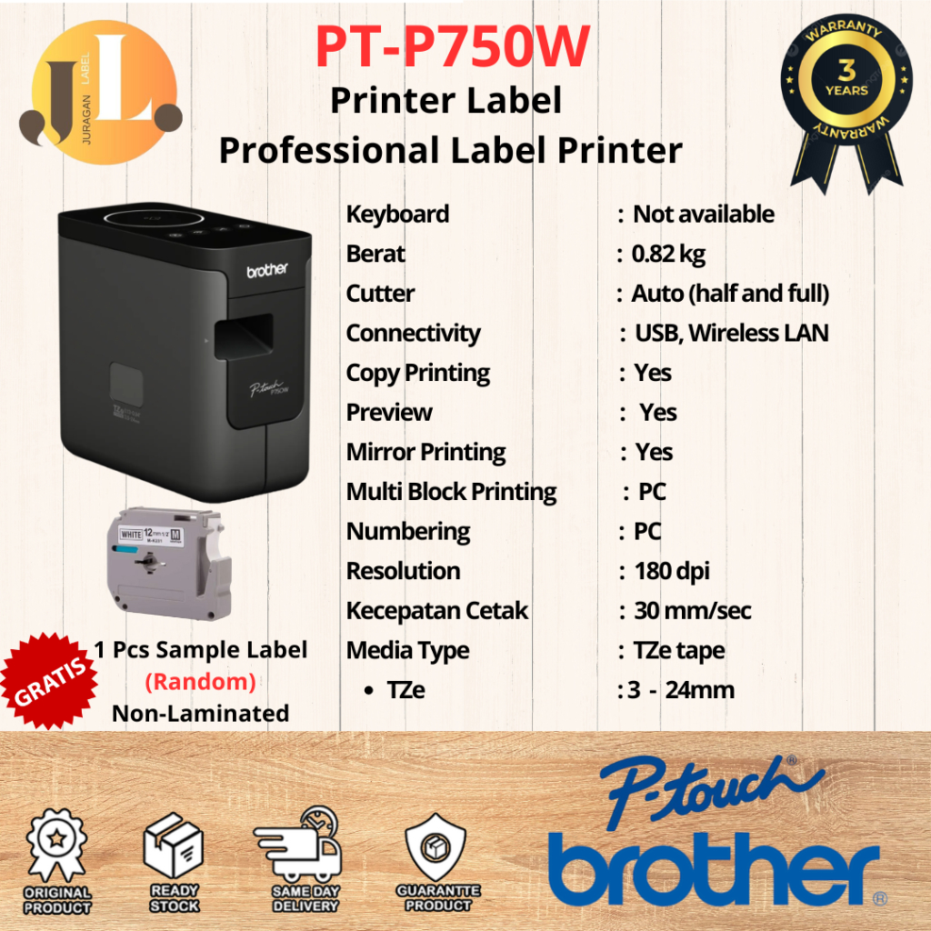Jual BROTHER PT-P750W PTouch Printer Label PTP750 Barcode P750 W [WiFi ...