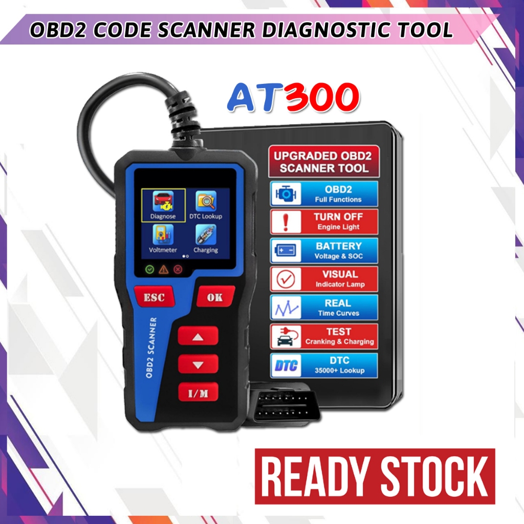 thumbnail image 2 of OBD2 Scanner Scan Tool At300 LED Display Engine Fault Enhanced Check Engine Lights OBD2 For Car Automotive Handheld OBD2 Scanner 2 of 12