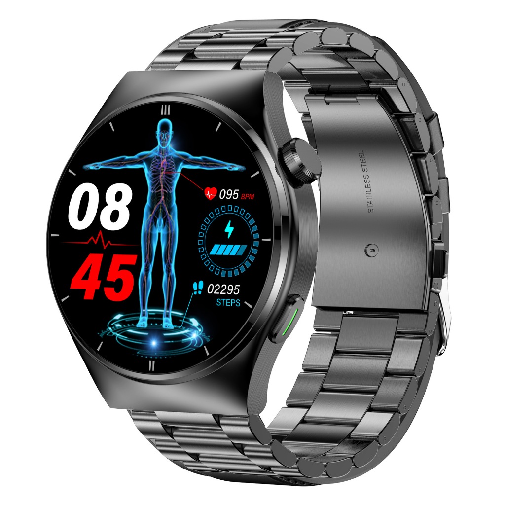 Jam Tangan Pria Kesehatan Jam Pintar EKG PPG Suhu Tubuh Tekanan Darah  Detak Jantung Tahan Air IP68 Pengisi Daya Nirkabel 360*360 HD