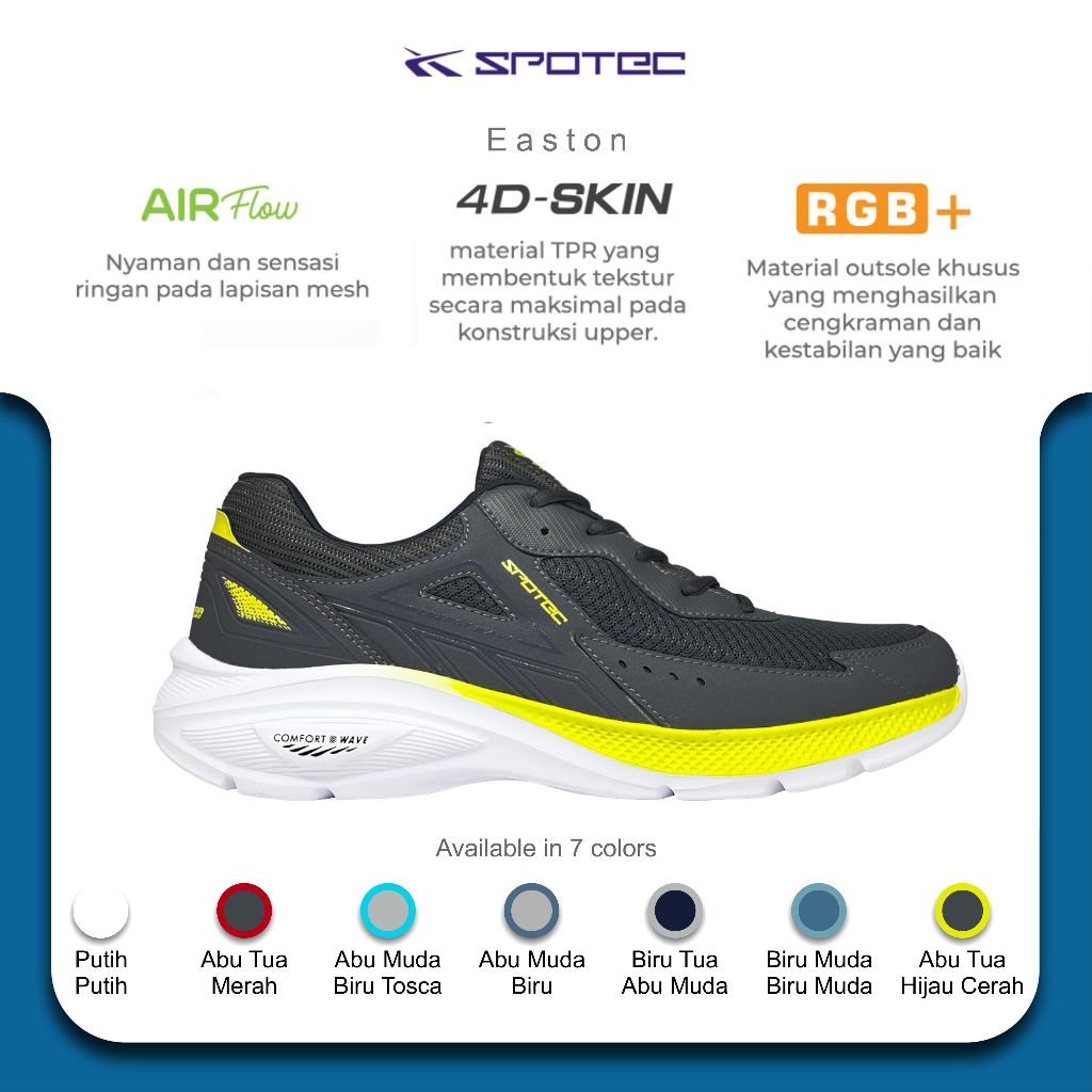 Jual SPOTEC Sepatu RUNNING Artikel EASTON Abu Tua/Hijau Cerah | Shopee ...