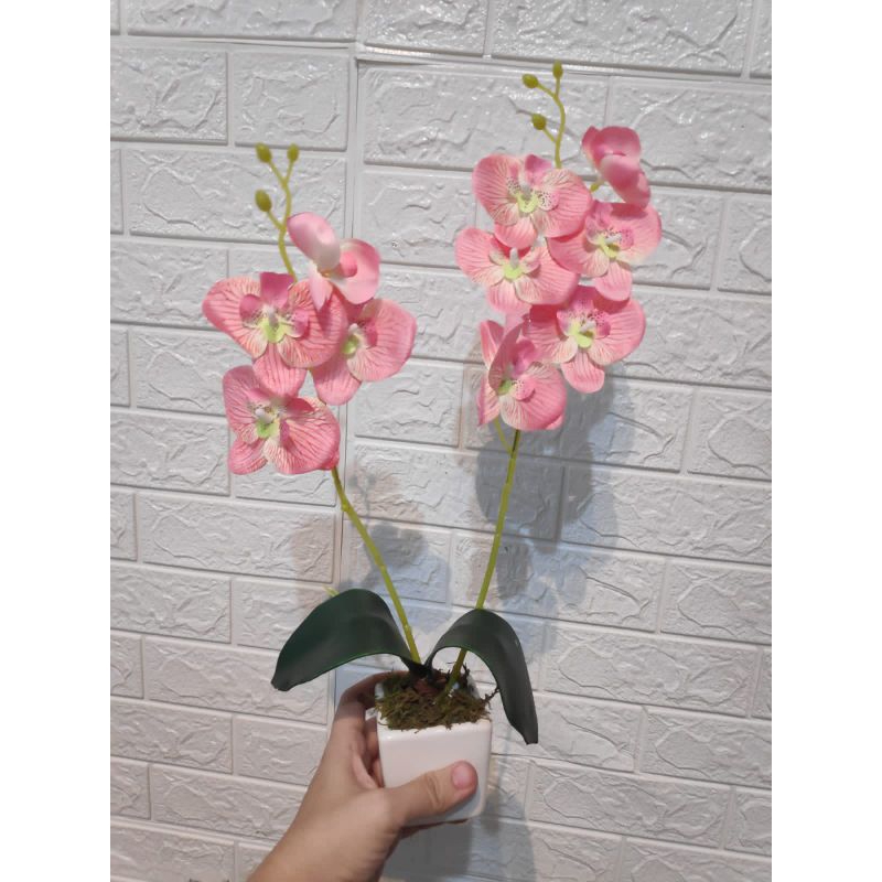 Jual BUNGA MEJA RANGKAI POT ANGGREK KAIN HIAS DEKORASI ARTIFICIAL 40CM ...