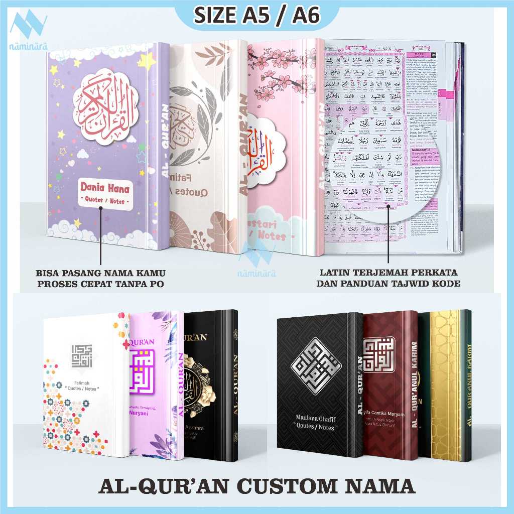 Jual A5 | Alquran terjemah perkata tajwid warna Rasm Utsmani free custom nama cover size A5 | Hard Cover custem | Kado Quran | Shopee Indonesia