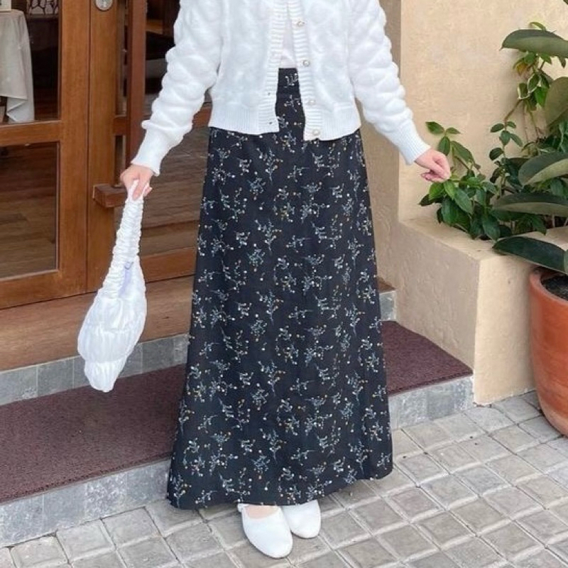 Jual ROK FLORAL SKIRT / ROK MOTIF BUNGA PATTERN KOREAN MIDI SKIRT / ROK ...