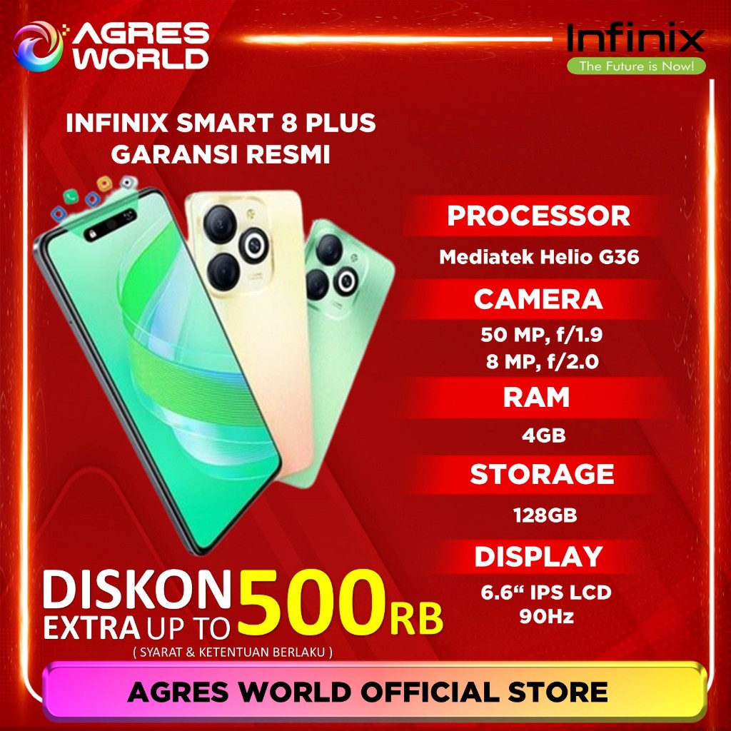 Jual Infinix Smart 8 Plus 4/128GB - Up to 8GB RAM - 6.6