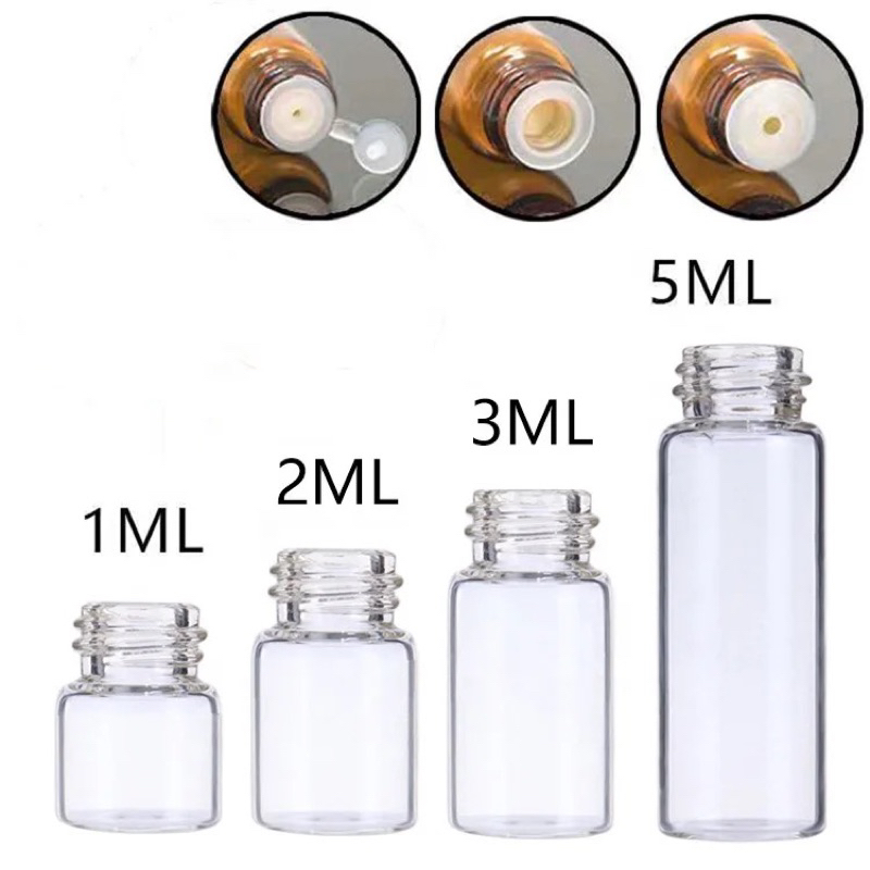 Jual 1ml 3ml 5ml Botol Sample Kaca isi Ulang Tutup Putih / Botol Filler ...