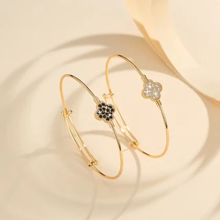 Lanme Jewelry Gelang Lapis Emas Semanggi Empat Daun Kristal Anti Pudar Baja Tahan Karat Aksesori Wanita Dewasa Korea LM511