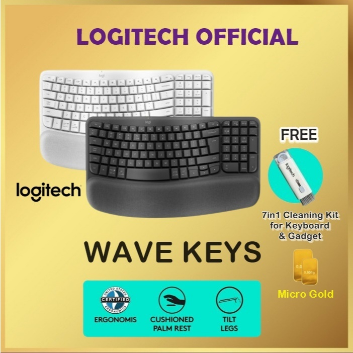 Jual Logitech Wave Keys Keyboard Ergonomic Wireless Bluetooth & Palm ...